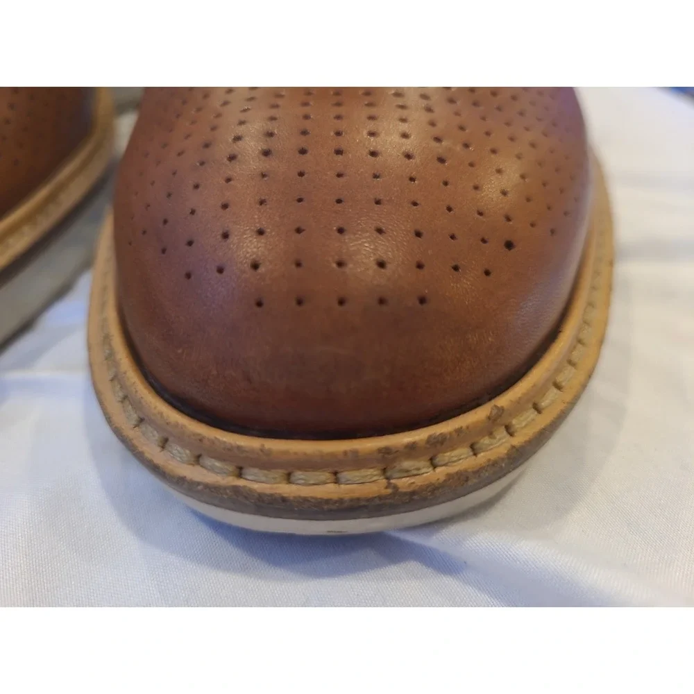 Ecco S.T.1 Men Oxfords Shoes Brown Leather Brogue Pattern For Ventilation
